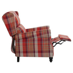 Living And Home Elegant Red Plaid Wingback Recliner Armchair With Footrest, 87.5Cm W X 86Cm D X 105.5Cm H - thumbnail 5