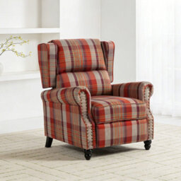 Living And Home Elegant Red Plaid Wingback Recliner Armchair With Footrest, 87.5Cm W X 86Cm D X 105.5Cm H