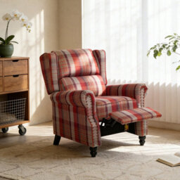 Living And Home Elegant Red Plaid Wingback Recliner Armchair With Footrest, 87.5Cm W X 86Cm D X 105.5Cm H - thumbnail 2