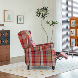 Living And Home Elegant Red Plaid Wingback Recliner Armchair With Footrest, 87.5Cm W X 86Cm D X 105.5Cm H - thumbnail 3