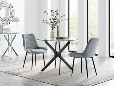 Furniturebox Uk Novara 100Cm Round Black Leg Dining Table & 2 Grey Pesaro Black Leg Chairs - image 1
