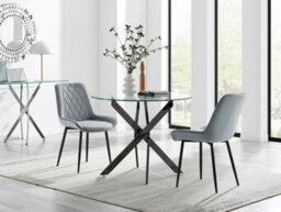 Furniturebox Uk Novara 100Cm Round Black Leg Dining Table & 2 Grey Pesaro Black Leg Chairs - thumbnail 1