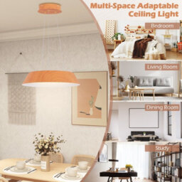 Costway Led Mount Ceiling Light Lamp Bedroom 22W Modern Ceiling Light Wood Grain - thumbnail 9