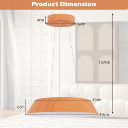 Costway Led Mount Ceiling Light Lamp Bedroom 22W Modern Ceiling Light Wood Grain - thumbnail 2