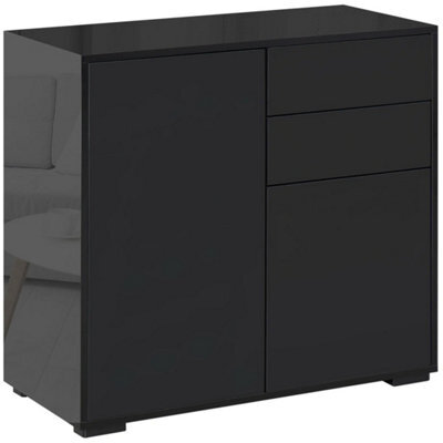 Black High Gloss Sideboard 79Cm Push-Open 2 Drawers Cabinet - image 1