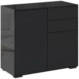Black High Gloss Sideboard 79Cm Push-Open 2 Drawers Cabinet