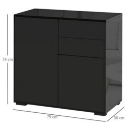Black High Gloss Sideboard 79Cm Push-Open 2 Drawers Cabinet - thumbnail 2