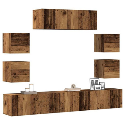 Berkfield 7 Piece Tv Cabinet Set Wall-Mounted Old Wood Engineered Wood - image 1