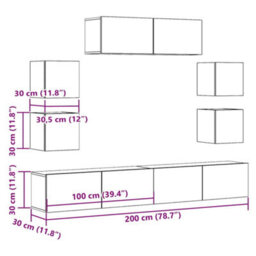 Berkfield 7 Piece Tv Cabinet Set Wall-Mounted Old Wood Engineered Wood - thumbnail 9