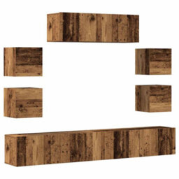 Berkfield 7 Piece Tv Cabinet Set Wall-Mounted Old Wood Engineered Wood - thumbnail 2