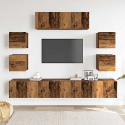 Berkfield 7 Piece Tv Cabinet Set Wall-Mounted Old Wood Engineered Wood - thumbnail 3