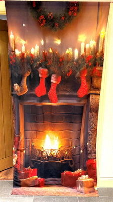 "Luxury Living Christmas Fireplace 40"" X 84"" Led Slot Top Decorative Door Curtain" - image 1
