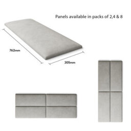 Aspire Easymount Wall Mounted Upholstered Panels, Modular Diy Headboard In Plush Velvet Fabric, Light Silver (Pack Of 4) - thumbnail 5