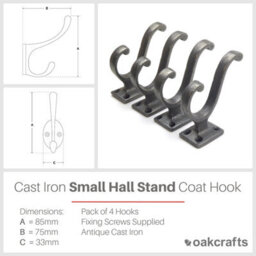 Oakcrafts - Antique Cast Iron Small Hall-Stand Coat Hook  - Pack Of 4 Hooks - thumbnail 2