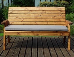 Charles Taylor Trading Charles Taylor Wooden Garden 3 Seater Bench Seat Armchair & Grey Cushion & Cover - thumbnail 1