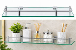 40Cm 6mm Tempered Glass Wall Mounted Bathroom Shelf - thumbnail 1