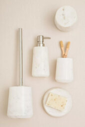 Orsina  Off White Marble & Stainless Steel Toilet Brush, Lavatory Brushes With Strong Grip, Compact Loo Brush - thumbnail 2