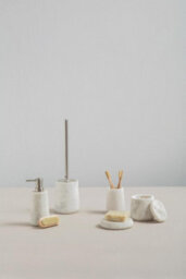 Orsina  Off White Marble & Stainless Steel Toilet Brush, Lavatory Brushes With Strong Grip, Compact Loo Brush - thumbnail 3