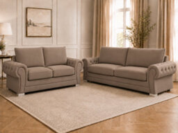 Elegant Verona Plush Velvet Sofa - Mink 3 Plus 2 Set