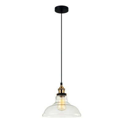 Luminosa Lighting Luminosa Industrial And Retro Hanging Pendant Black, Gold 1 Light  With Clear Shade, E27