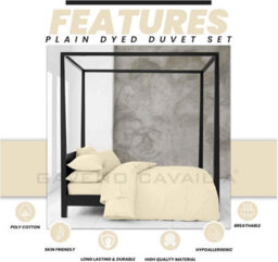 Gc Gaveno Cavailia Plain Dyed Duvet Cover Single Polycotton Solid Bedding Set Breathable & Lightweight Duvet Cover Bed Set Cream - thumbnail 2