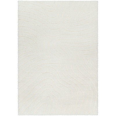 Livabliss Nomadic-Shaggy Ivory Modern Graphic Soft Plush Pile Living Bedroom Rug 160 X 213 Cm Easy Care, Non Shedding - image 1
