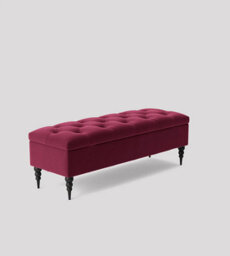 150Cm Safar Ottoman Bench With Storage And Turned Wooden Legs- Plush Velvet Shoes Bench -  Red Chesterfield Storage Bench