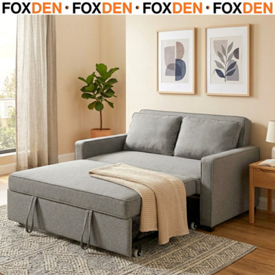 Foxden Grey Double Sofa Bed Click Clack Pull Out Adjustable Backrest 2 Seater Fold - image 1