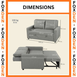 Foxden Grey Double Sofa Bed Click Clack Pull Out Adjustable Backrest 2 Seater Fold - thumbnail 2