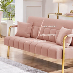Yaheetech Pink Upholstered Sofa Couch With 2 Pillows And Gold-Tone Metal Arms - thumbnail 5