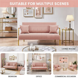 Yaheetech Pink Upholstered Sofa Couch With 2 Pillows And Gold-Tone Metal Arms - thumbnail 6
