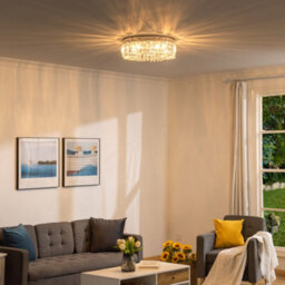 Homcom Crystal Ceiling Light Chandeliers For Living Room Bedroom Silver Tone