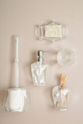 Orsina Clear Acrylic Toilet Brush Holder, Long Handle Toilet Brush With Bristles, Modern Geometric Brush Holder - thumbnail 2