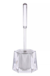 Orsina Clear Acrylic Toilet Brush Holder, Long Handle Toilet Brush With Bristles, Modern Geometric Brush Holder - thumbnail 1