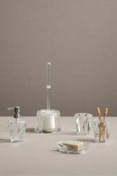 Orsina Clear Acrylic Toilet Brush Holder, Long Handle Toilet Brush With Bristles, Modern Geometric Brush Holder - thumbnail 4