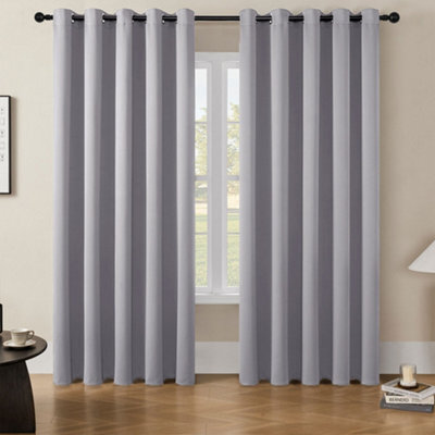 Living And Home 168Cmw Grey Grommet Top Polyester 100% High Precision Blackout Curtain Set (Only Curtain)