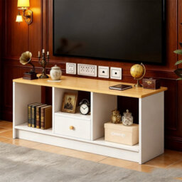 Modern 90Cm White & Oak Effect Tv Stand With Storage Drawer & Shelves For Living Room - thumbnail 3