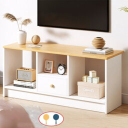 Modern 90Cm White & Oak Effect Tv Stand With Storage Drawer & Shelves For Living Room