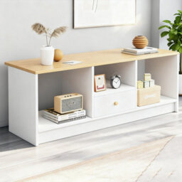 Modern 90Cm White & Oak Effect Tv Stand With Storage Drawer & Shelves For Living Room - thumbnail 6