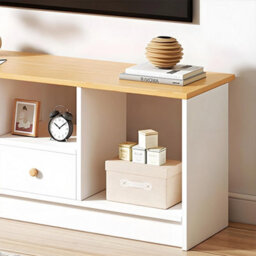 Modern 90Cm White & Oak Effect Tv Stand With Storage Drawer & Shelves For Living Room - thumbnail 5