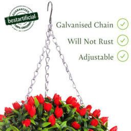 Pair Of Best Artificial 38Cm Red Lush Tulip Hanging Basket Flower Topiary Ball - Weather & Fade Resistant - thumbnail 3