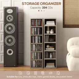 Homcom Set Of 2 Cd Storage Units With Adjustable Shelves Mocha Wood - thumbnail 4