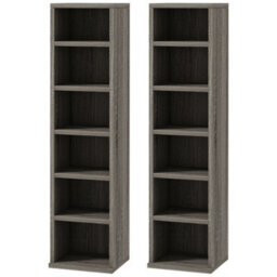 Homcom Set Of 2 Cd Storage Units With Adjustable Shelves Mocha Wood - thumbnail 2