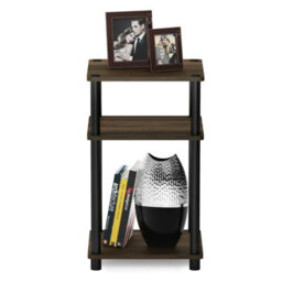 Walplus Furinno Just 3-Tier Turn-N-Tube End Table, Columbia Walnut/black