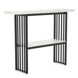 Costway 2-Tier Console Table White Faux Marble Sofa Table Modern Entryway Hallway Narrow Table - thumbnail 2
