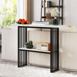 Costway 2-Tier Console Table White Faux Marble Sofa Table Modern Entryway Hallway Narrow Table - thumbnail 4