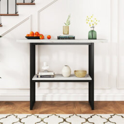 Costway 2-Tier Console Table White Faux Marble Sofa Table Modern Entryway Hallway Narrow Table - thumbnail 5