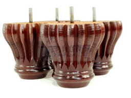 L&F Set Of 4 Replacement Furniture Bun Feet Antique Mahogany Turned Wooden Legs 110mm High M10 (10mm) - thumbnail 4