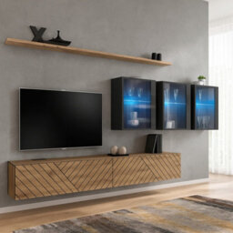 Switch Lamel Xvii Modern Wall Unit Wotan Black Gloss Living Room Set With Tv Cabinets Shelves Push To Open System - thumbnail 1