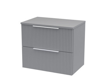 Hudson Reed Fluted Wall Hung 2-Drawer Vanity Unit & Grey Laminate Worktop, Counter Top Vanity Unit In Satin Grey, 600mm - image 1